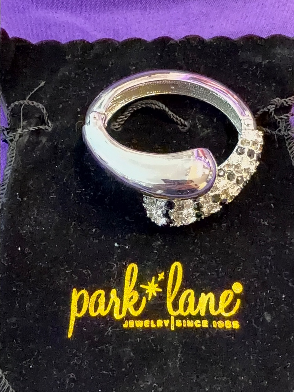 Park Lane Black & Clear Crystal Statement Hinged Bangle Bracelet